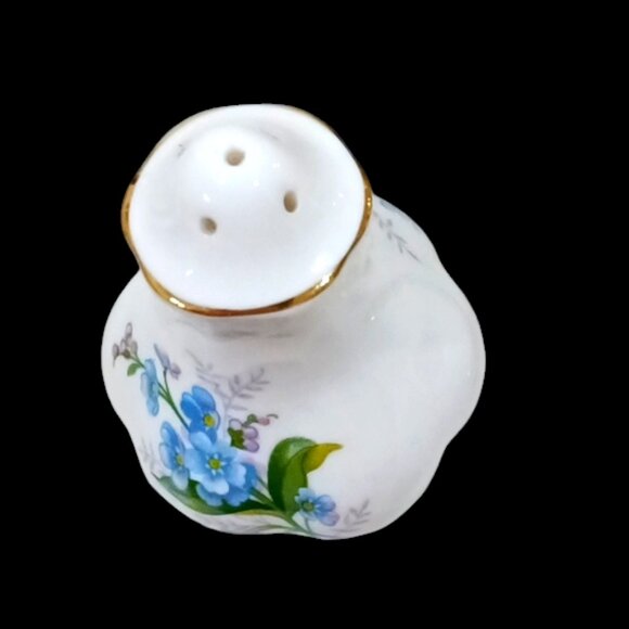Vtge Royal Albert Bone China 'Forget Me Not' Hampton Shape Salt & Pepper Shakers - Picture 5 of 6